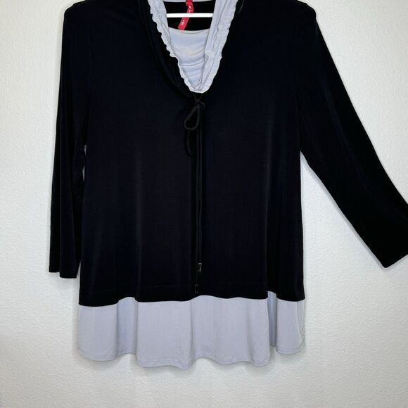 IC by Connie K Women's Tunic Top Size XL Black Gray Tie Cowl Neck Long Sleeve - Picture 3 of 7